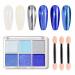 GZMAYUEN White Aurora Chrome Powder and Blue Chrome Nail Powder Set 6 Colors Solid Nail Pigment Powder Palette Magic Mirror Effect Powder for Nails 09