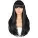 PORSMEER 32 Inch/80cm Long Black Wigs for Women Layered Straight Synthetic Heat Resistant Hair Wig with Fringe for Ladies Cosplay Party Halloween Costume Anime - Buy Online on GoSupps.com
