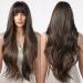 Allbell Long Brown Wavy Wig with Bangs - Natural Synthetic Hair Blend for Women | Brown & Blonde - Buy Online on GoSupps.com