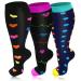 3 Pairs Plus Size Compression Socks for Women & Men 20-30 mmHg Wide Calf Extra Large Knee High Flight Socks Compression Stockings for Circulation Support 3XL 3PCS-Purple Black Blue