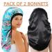 Satin Bonnet Sleep Cap Set for Black Women - 2 Pcs Silk Bonnets for Curly Hair, Braids, Dreadlocks - Soft Elastic Band, Satin Material - Black+Blue Flower Design - Buy Online on GoSupps.com