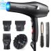 HappyGoo Black Professional Hair Dryer 2400W AC Motor Fast Drying Salon Ionic Hairdryer with 2 Speed 3 Heat Setting Cool Button with Diffuser Nozzle Concentrator Comb for Curly and Straight Hair