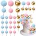 Ball Cake Topper Ball Cake Picks Colorful Pearl Ball Shaped Cupcake Insert Cake Topper for Bear Theme Birthday Party Favors Wedding Decoration Supplies (Gold Pink Blue)