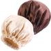 NIXISWAG 2PCS Silk Bonnet Sleep Cap for Curly Hair-Silk Hair Wrap for Sleeping-Bonnet for Women-Satin Bonnet and Hair Cap-Bonnets-Stylish Hair Bonnet with Elastic Band 1-Brown & 1-Champagne