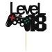 Black Glitter Level 18 Cake Topper - Level Up 18th Birthday Cake Topper - Happy 18th Birthday 18 Year Old for Gamer Theme Party Decorations