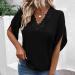 Socobeta Short Sleeve T Shirt Polyester Stylish Skin Friendly Lace Women V Neck Blouse for Office Work Black L