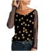 Sequin Tops for Women Casual Flash Printed Pullover Tops Blouse Lace Mesh Splicing Long Sleeve Tunic Shirts Medium Gold
