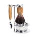 M HLE Vivo shaving set compatible with Gillette blades brush Black Fibre holder with bowl olive wood handles - vegan