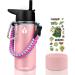 XccMe Kids Stainless Steel Water Bottle 16oz Kids water bottle for School Insulated Kids Thermos with Straw Lid Silicone Boot 16 Personalize Dinosaur Stickers and Paracord Handle(Pink)