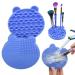 Makeup Brush Cleaning Mat and Brush Drying Storage Stand Holder Remove Facial Makeup Naturally and Clean Makeup Brushes Instantly for Valentines Day Gifts (Blue)
