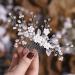 Handsess Bridal Wedding Flowers Hair Comb Silver Rhinestone Hairpieces Leaf Bridal Side Combs Pearl Wedding Hair Accessories for Women and Girls