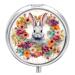 Round Pill Box Watercolor Rabbit and Flowers Print 3 Compartment Medicine Pill Case Print Pill Organizer Decorative Metal Portable Pill Box Pocket Pill Box Style-14