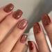 Short Press on Nails Square Cat Eye Acrylic Nails Press ons Artificial Fake Nails Brown Full Cover False Nails with Designs Glossy Stick on Nails for Women 24 Pcs Cat Eye - Brown