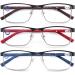 MODFANS 3 Pack Reading Glasses for Men & Women - Blue Light Filter Metal Frame Rectangle Style Stainless Steel +3.00 Magnification - Red Blue Brown - Buy Online on GoSupps.com