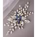Anglacesmade Bridal Sapphire Crystal Hair Comb Pearl Blue Crystal Leaf Marquise Hair Piece Prom Party Festival Wedding Hair Accessories for Women and Girls (Silver) - Buy Online on GoSupps.com