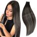 RUNATURE Tape in Human Hair Extensions Black Ombre Silver Tape in Hair Extensions Real Human Hair Black Tape in Extensions 16 Inch 50 Gram 16 Inch 1-Tape #1B/silver/1B