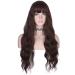 AMZCOS Long Wavy Brown Wig with Bangs for Women | Heat Resistant Synthetic Hair Wigs for Daily Use (Brown)