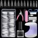 BISHENGYF Gel Nail Extension Set with Lamp Starter Kit 2 In 1 Nail Glue and Base Gel with 120pcs Stiletto Nail Tips and Led Lights Acrylic Nail Clipper for Gel Art Polish DIY Manicure Z-BLACK