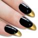 Bling Art Almond False Nails Fake Stiletto Gold Black Glossy 24 Long Tips Glue