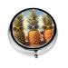 Three Pineapples with Glasses Portable Metal Pill Box Round Mini 3-Compartment Plastic Insert hinged Fastening Design Suitable for Small Pills Must-Have for Travel Black