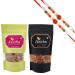 Jaiccha Ghasitaram Rakhi Gifts for Brothers Rakhi Dryfruits - Pack of 2 Pudina Barbeque Almonds Pouches Small 200 GMS with 2 Rudraksh rakhis