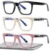 EASY READ 3 Pairs Reading Glasses for Women Squre Computer Blue Light Blocking Anti UV Readers with Spring Hinge Black/Pink/Beige 2.0 x