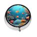 Coral Fish Underwaterround Pill Box 3 Compartment Round Pill Box Organizer Portable Travel Pill Box for Traveling.