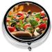 Large Pizza Print Mini Round Pill Box | 3 Compartment Portable Pill Organizer for Travel Home & Office - Buy Online on GoSupps.com