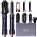 6 In 1 Air Styler Set 2024 Negative ion Airstyler with warm air brush round brush airflow curling iron automatically hair straightener brush for drying smoothing volume curls blue