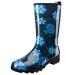 HISEA Women's Rain Boots Waterproof Rubber Rain Shoes for Ladies Mid Calf Garden Boots with Comfort Insole 8 Blue Flower