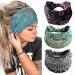 Zoestar Boho Width Terraps black yoga headscarves vintage-printed hair bands knotted turban headwraps stylish elastic thick bandeau hair decoration for women and girls (3 pieces)