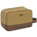 WANDF Travel Toiletry Bag for Men Hanging Dopp Kit Canvas Toiletry Organizer Water-Resistant Vegan Leather Shaving Bag for Toiletries Accessories (Khaki) Brown
