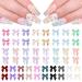 100 Pcs Aurora Bow Nail Charm Colorful Bowknot Nail Accessories Resin Cute Nail Rhinestone Glitter 3D Mix Styles Nail Decoration Kits for Nail Art Craft and Decoration