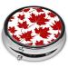 Red Maple Leaf Portable Metal Pill Box Mini Round 3-Compartment Travel-Friendly Design for Small Pills - Buy Online on GoSupps.com