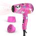 Deogra 1000W Childrens Hair Dryer Pink Mini Hair Dryers for Kids with UK Plug Dual Voltage for Travel - Portable Travel Hair Dryer Incl Concentrator and Diffuser Nozzle-Pink