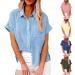 2022 Women's Summer Linen Button Down Shirt - Casual Collared Tee in Army Green - Buy Online on GoSupps.com