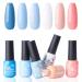 Gellen Gel Nail Polish Kit  Blue Peach Pink White Gel Polish Set  Popular Solid Nail Polish Set  Gel Nail Kit Manicure DIY Nail Art Home Salon