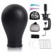 22 Inch Leather Wig Canvas Block Mannequin Head with Stand for Wigs Making Display Styling Canvas Head with Table C Stand Clamp Holder(Black Leather) 22 Inch Black Leather
