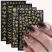 10 Sheets Gold Flowers Nail Art Sticker 3D Metallic Flowers Line Nail Decals Self-Adhesive Flower Lace Nail Stickers Leaves Nail Art Decor Manicure for Women