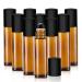 Your Oil Tools 10 Pack Essential Oil Roller Bottles 10ml Empty Amber glass bottle with Leak Guard Stainless Steel Roller Balls & Black Caps for oils and perfume
