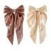 Yuyeran 2Pcs Super Big Bow Hair Clips French Style Soild Color Knotted Bowknot Spring Snap Barrettes Hair Clips with Long Ribbon for Women Girls (Champagne+Brown)