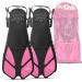 PRODIVE Snorkel and Swim Fins  Adjustable Open-Heel, Short-Blade Snorkeling and Diving Flippers Add Efficiency to Swimming and Diving  Sizes to Fit Men, Women and Kids  Compact and Great for Travel Pink S/M