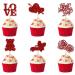 12 Pcs Valentine's Day Cupcake Toppers Glitter Sweet Love Theme Party Dessert Decoration Supplies for Wedding Engagement Bridal Shower Valentine's Day Party Use Valentines Day C