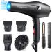 Happygoo Professional ion hair dryer 2400 W Phone with 1 diffuser 4 styling nozzles 2.5 m long power cable strong phon for family hair salon hairstyles black