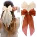 Large Hair Bows for Women CEELGON 2PCS Big Bow Clips for Girls French Barrette Bowknot with Long Tail for Women(Coffee Beige)