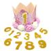 PET SHOW Pink Crown Dog Birthday Party Hat for Girls Reusable Birthday Party Cat Kitten Headband with 0-9 Figures Charms Grooming Accessories with Glue Dots Pack of 1