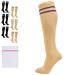 360 RELIEF - Flight Compression Socks Supports | Blood Circulation Travel Work L-XL Beige with 2 Plum Purple lines