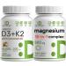 DEAL SUPPLEMENT Vitamin D3 10 000iu + K2 200mcg Softgels & Magnesium Complex Veggie Capsules Bundle Essential Sunshine Vitamins with Coconut Oil High Absorption Chelated Minerals 10-in-1