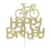LissieLou Bicycle Style Happy Birthday Cake Topper Decoration in Gold Made in the UK