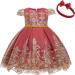 Myrisam Baby Girl Embroidery Princess Dress 4-5 Years | Deep Red Birthday Christening Baptism Gown with Bow and Headwear - Buy Online on GoSupps.com